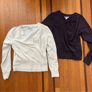 Lot of 2 Athleta cream plum cross front sweaters M medium soft EUC